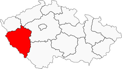 Map of the Czech Republic highlighting the Plzeň Region. Ideal for projects on its famous beer, historic city, and vast rural landscapes of Bohemian Forest.