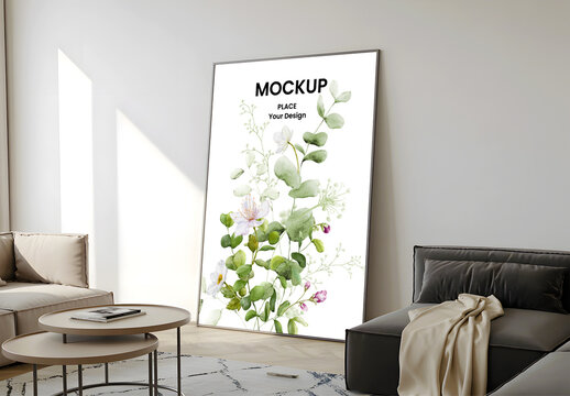 Wall Poster Mockup in a Sunlit Living Room