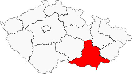 Map of the Czech Republic highlighting the South Moravian Region. Ideal for projects on its famous wine regions, historic city of Brno, and cultural heritage.