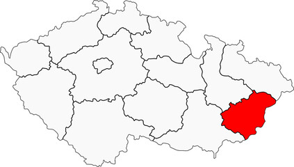 Fototapeta premium Map of the Czech Republic highlighting the Zlín Region. Ideal for projects on its Moravian Wallachian culture, Bata history, and mountainous landscapes.