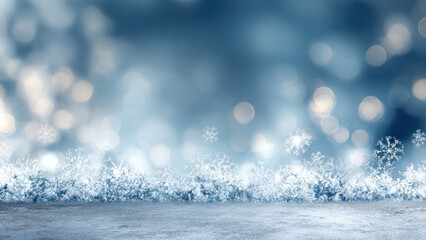 Winter Snowfall Background with Sparkling Snowflakes and Frosty Landscape