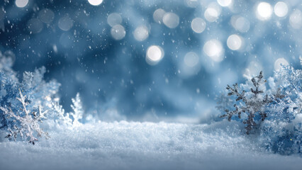 Winter Snowfall Background with Sparkling Snowflakes and Frosty Landscape