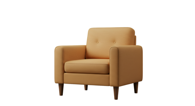 Isolated 3D Render of a Modern Yellow Armchair on a Transparent Background