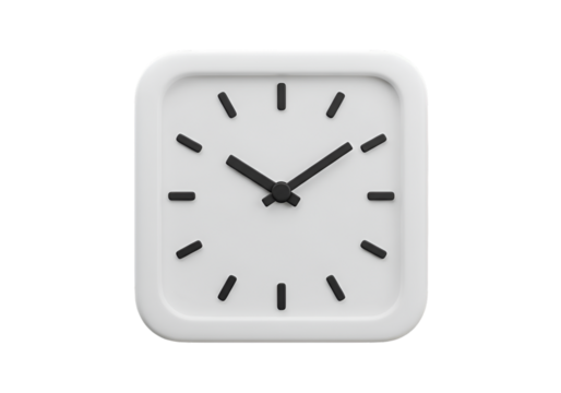 Isolated 3D Render of a White Square Clock on Transparent Background - Powered by Adobe