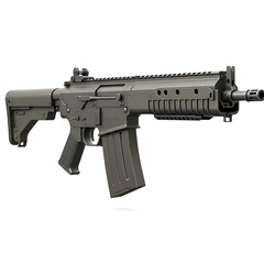 Photo of Gray Rifle on a White Background Illustrating Military Equipment