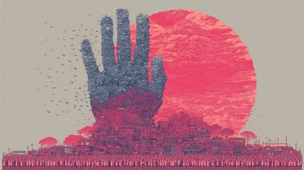 Celebration of youth with symbolic unity hand illustration