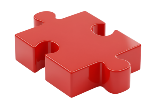 Isolated 3D Rendered Red Puzzle Piece On Transparent Background