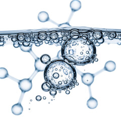 Abstract molecular structure with bubbles isolated on transparent background