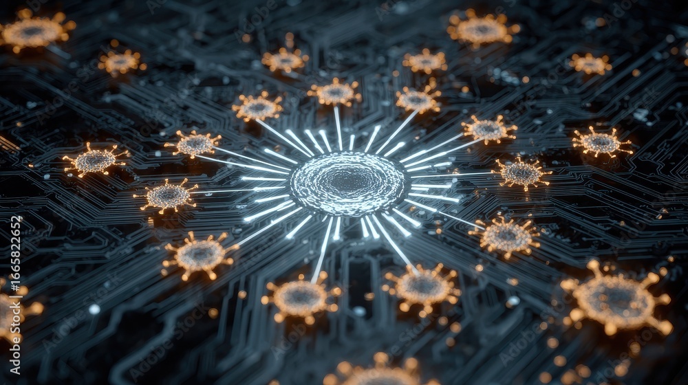 Aufkleber creative glowing circuit antivirus background cyberspace and encryption concept 3d rendering no logo