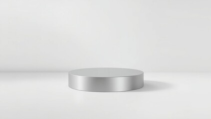 A round white podium on a seamless white background, soft studio lighting, subtle shadows, minimal and modern product showcase, high-quality 3D render.