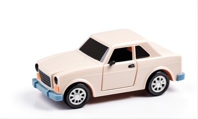 Fototapeta premium Cream Toy Classic Coupe Car on White Background