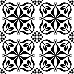 Seamless Black and White Geometric Floral Tile Pattern – Vector Ornamental Mandala Design for Wallpaper, Fabric, Scrapbooking, Wrapping Paper, and Digital Backgrounds