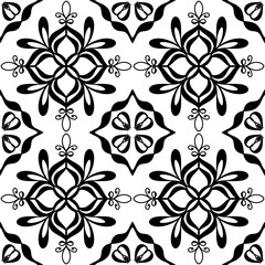 Seamless Black and White Floral Ornamental Tile Pattern – Vector Mandala Decorative Design for Wallpaper, Fabric, Scrapbooking, Wrapping Paper, and Digital Backgrounds