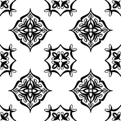 Seamless Black and White Ornamental Floral Tile Pattern – Vector Decorative Mandala Design for Wallpaper, Fabric, Scrapbooking, Wrapping Paper, and Digital Backgrounds