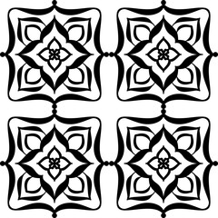 Seamless Black and White Floral Geometric Tile Pattern – Vector Decorative Mandala Design for Wallpaper, Fabric, Scrapbooking, Wrapping Paper, and Digital Backgrounds