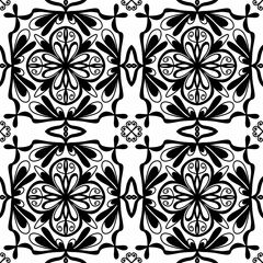 Seamless Black and White Decorative Floral Tile Pattern – Vector Ornamental Mandala Design for Wallpaper, Fabric, Scrapbooking, Wrapping Paper, and Digital Backgrounds 