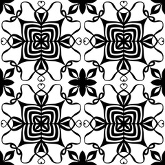 Seamless Black and White Abstract Floral Mandala Pattern – Vector Decorative Tile Design for Wallpaper, Fabric, Scrapbooking, Wrapping Paper, and Digital Backgrounds