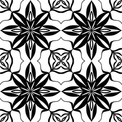 Seamless Black and White Geometric Floral Mandala Pattern – Vector Decorative Tile Design for Wallpaper, Fabric, Scrapbooking, Wrapping Paper, and Digital Backgrounds