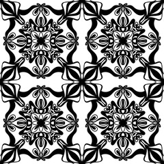 Seamless Black and White Ornamental Mandala Tile Pattern – Vector Decorative Floral Design for Wallpaper, Fabric, Scrapbooking, Wrapping Paper, and Digital Backgrounds