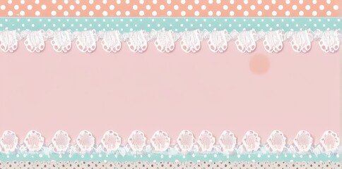 Delicate Pastel Pink Background with White Lace and Polka Dot Borders
