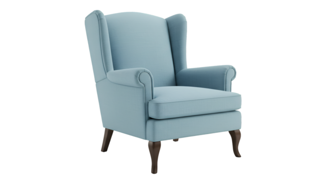 Isolated Blue Wingback Armchair on Transparent Background Illustration