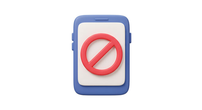 3D illustration of a smartphone with a red forbidden symbol, mobile access denied