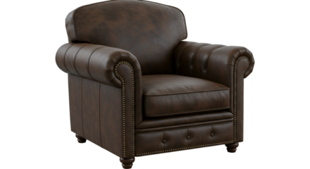 Isolated Brown Leather Armchair Classic Furniture Detailed Realistic Photo