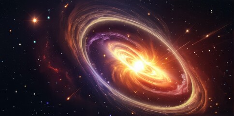 Fototapeta premium Fiery Orange and Purple Spiral Galaxy in Dark Space
