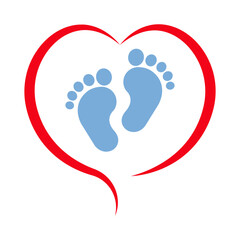 Baby footprint silhouette vector design isolated on a white background. Baby shower. Newborn baby. Heart shape. Boy or girl. vector illustration