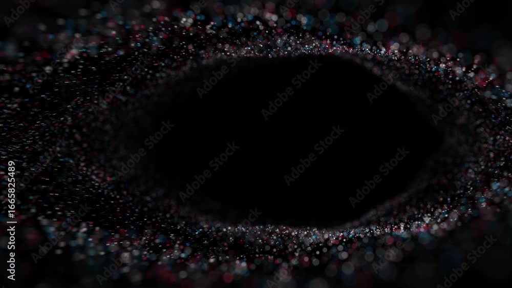 Poster artistic colorful dotted tunnel loop motion on copy space black background.