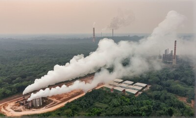 Obraz premium Industrial Complex Air Pollution Aerial View