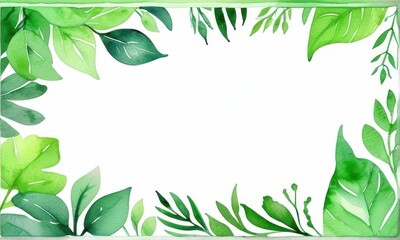 Naklejka premium Lush Green Watercolor Leaf Frame on White Background
