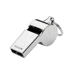 Chrome Referee Whistle with Keyring — High-Resolution Transparent PNG