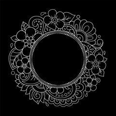 Frame in eastern tradition. Stylized with henna tattoos decorative pattern for decorating covers for book, notebook, casket, magazine, postcard and folder. Flower border in mehndi style.