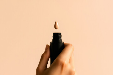 Liquid Foundation Drop and Bottle in Hand 