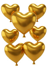 Isolated Golden Heart Balloons Floating on Transparent Background Illustration