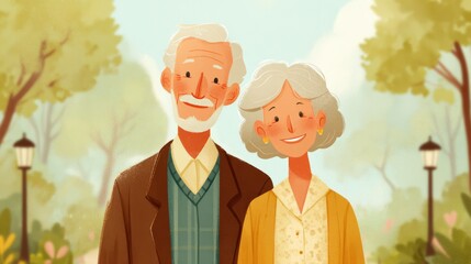 happy old couple smiling in a park on a sunny day no logos no brands ar 169