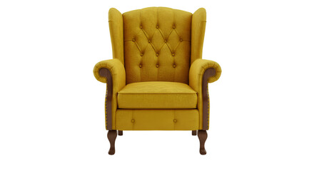 Isolated Golden Yellow Wingback Chair On Transparent Background Photo