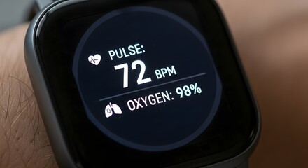 Smartwatch displaying vital signs including pulse and blood oxygen level monitoring