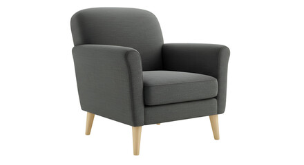 Isolated Gray Fabric Armchair with Wooden Legs on Transparent Background
