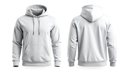 White hoodie apparel mockup front and back view on a clean background