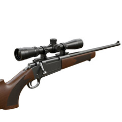 Realistic 3D Illustration of a Brown Rifle with Scope Isolated on Transparent Background