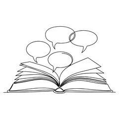 A Continuous Line Drawing of a Book with Speech Bubbles