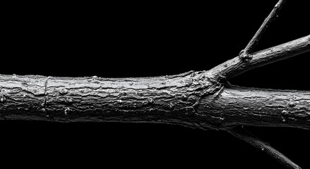 Close-up monochrome: weathered branch, intricate bark patterns/textures. For stock: nature design, education, science.