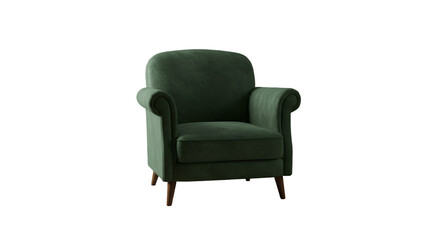 Isolated Green Velvet Armchair on Transparent Background for Interior Design