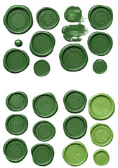 Isolated Green Wax Seals Collection On Transparent Background Illustration