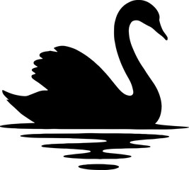 Swan Swimming on Water - Elegant Bird Silhouette Vector With White Background 