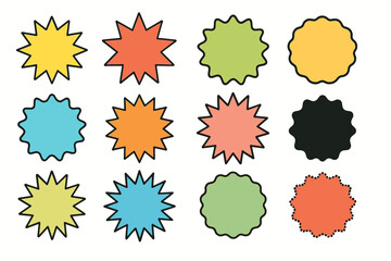 Colorful assorted geometric starburst shapes in vibrant pastel and bold hues