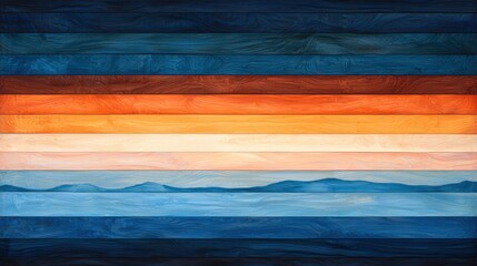 A vibrant abstract composition of horizontal stripes in various colors and patterns.