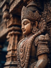 detailed hindu god statue in temple with intricate carvings